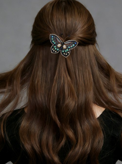 Handmade Embroidered Butterfly Hair Clip - Luxury Rhinestone Retro Hairpin
