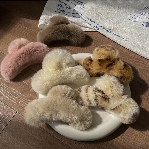 Handmade Rex Rabbit Fur Shark Claw Clip Soft Luxurious Plush Hair Accessory