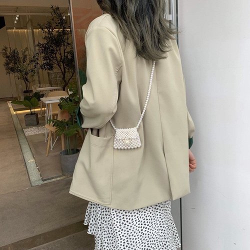 Handwoven Pearl Crossbody Bag - Vintage Round Woven Mini Handheld Purse