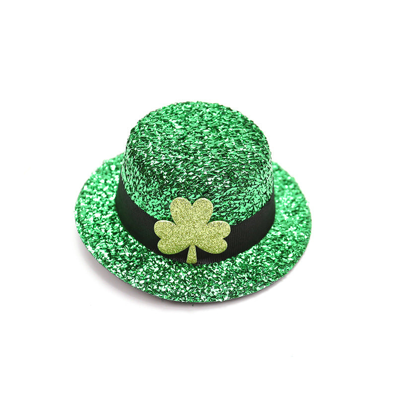 St. Patrick's Day Mini Clover Hat Hair Clip - Festive Irish Green Hairpin