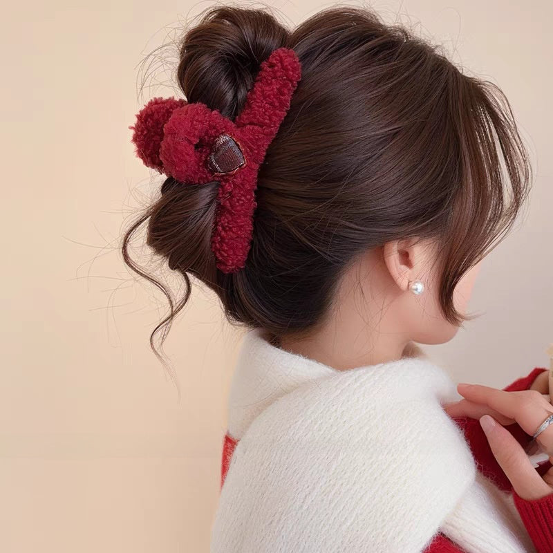 Soft Plush Bow Hair Clip - Elegant Winter Hair Accessory for All Hairstyles