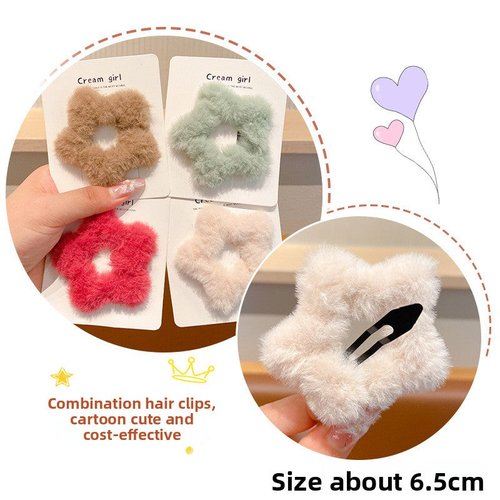 Handmade Korean Plush Star Hair Clip Soft Fluffy Duckbill Clip for Women