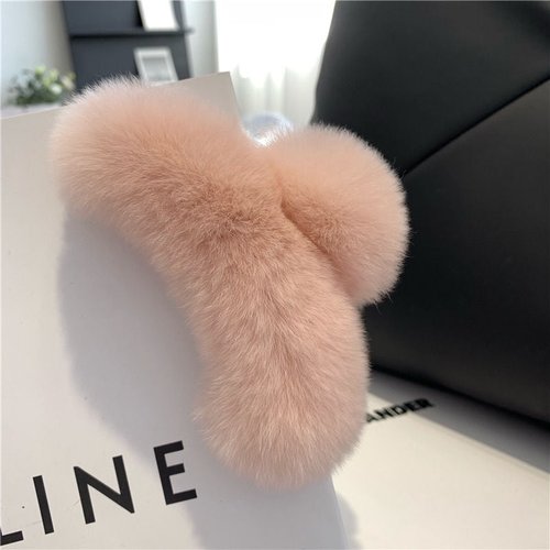 Handmade Rex Rabbit Fur Shark Claw Clip Soft Luxurious Plush Hair Accessory