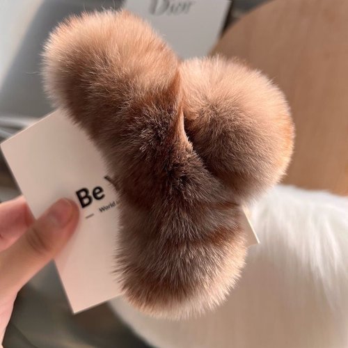 Handmade Rex Rabbit Fur Hair Claw Clip - Soft Plush Back Head Grip Accessory