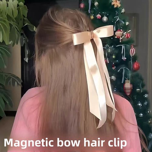 Handmade Magnetic Bow Hair Clip Detachable Ribbon Barrette for Half-Up Styling