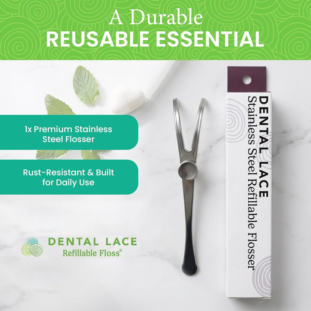 Refillable Stainless Steel Dental Flosser Handle – Reusable & Eco-Friendly