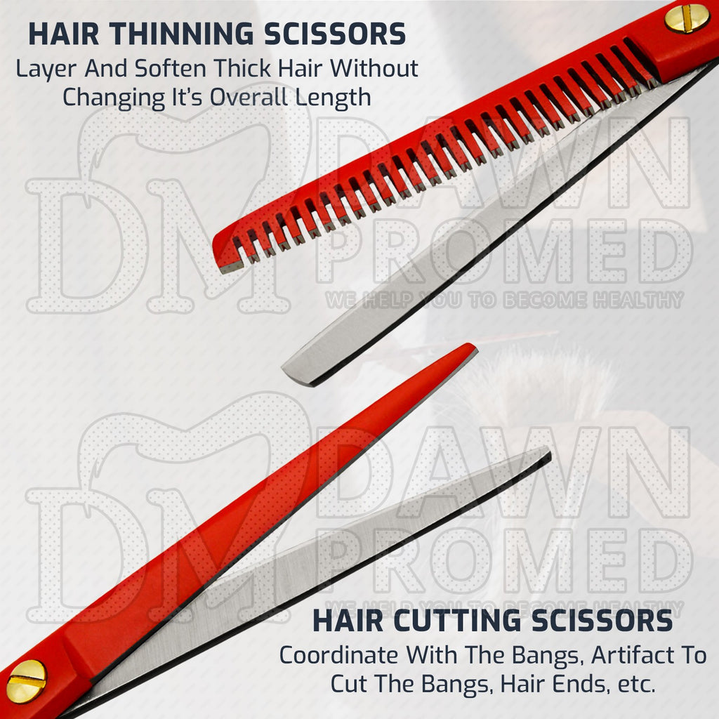 Matte Red & Black Hair Cutting & Thinning Scissors Set 6-inch Professional Shears