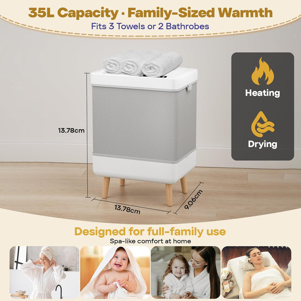 35L Foldable Towel Warmer with Viewing Window - Bathroom Heater, Safety Certified