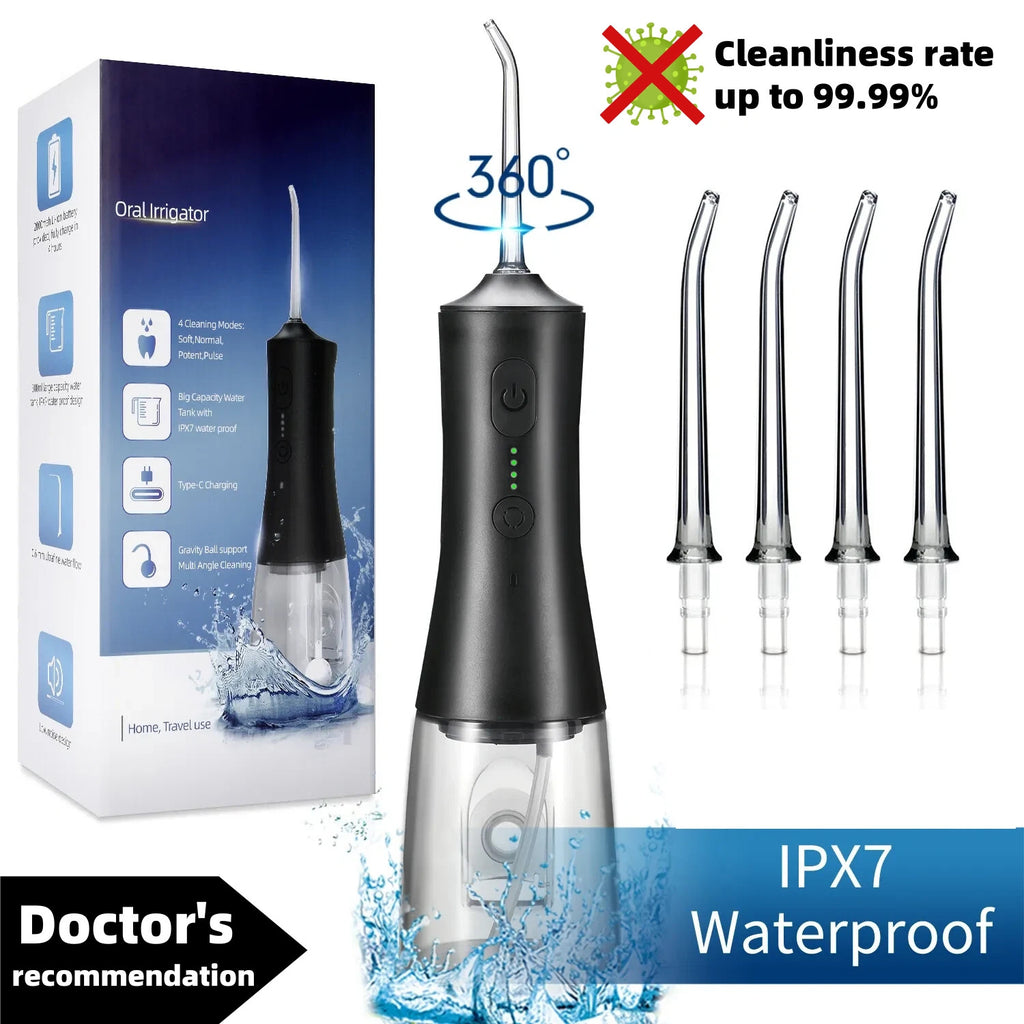Cordless Water Flosser Oral Irrigator with 5 Jet Tips, Rechargeable Portable Dental Cleaner