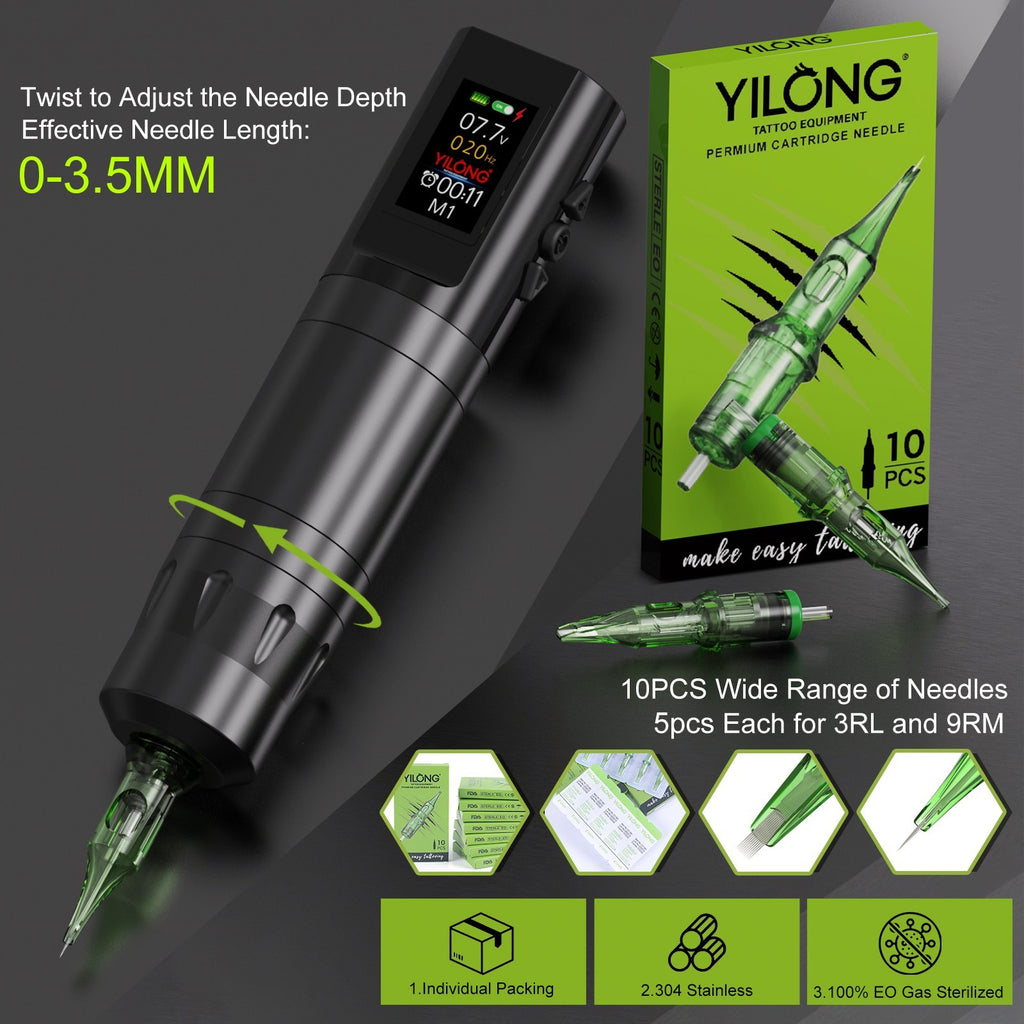 Rotary Tattoo Pen Machine Kit with Ink, Needles & Transfer Paper