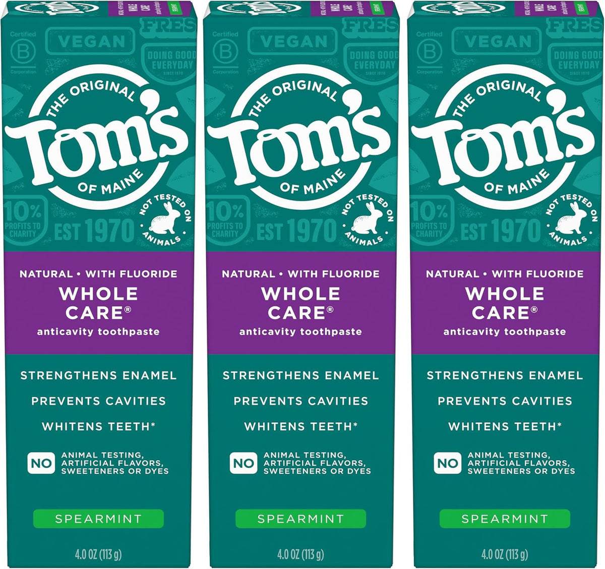 Whole Care Fluoride Toothpaste with Spearmint - 3 Pack 4 oz
