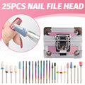 25Pcs Nail Drill Bit Set with Storage Box - Ceramic, Diamond, Carbide for Manicure & Pedicure