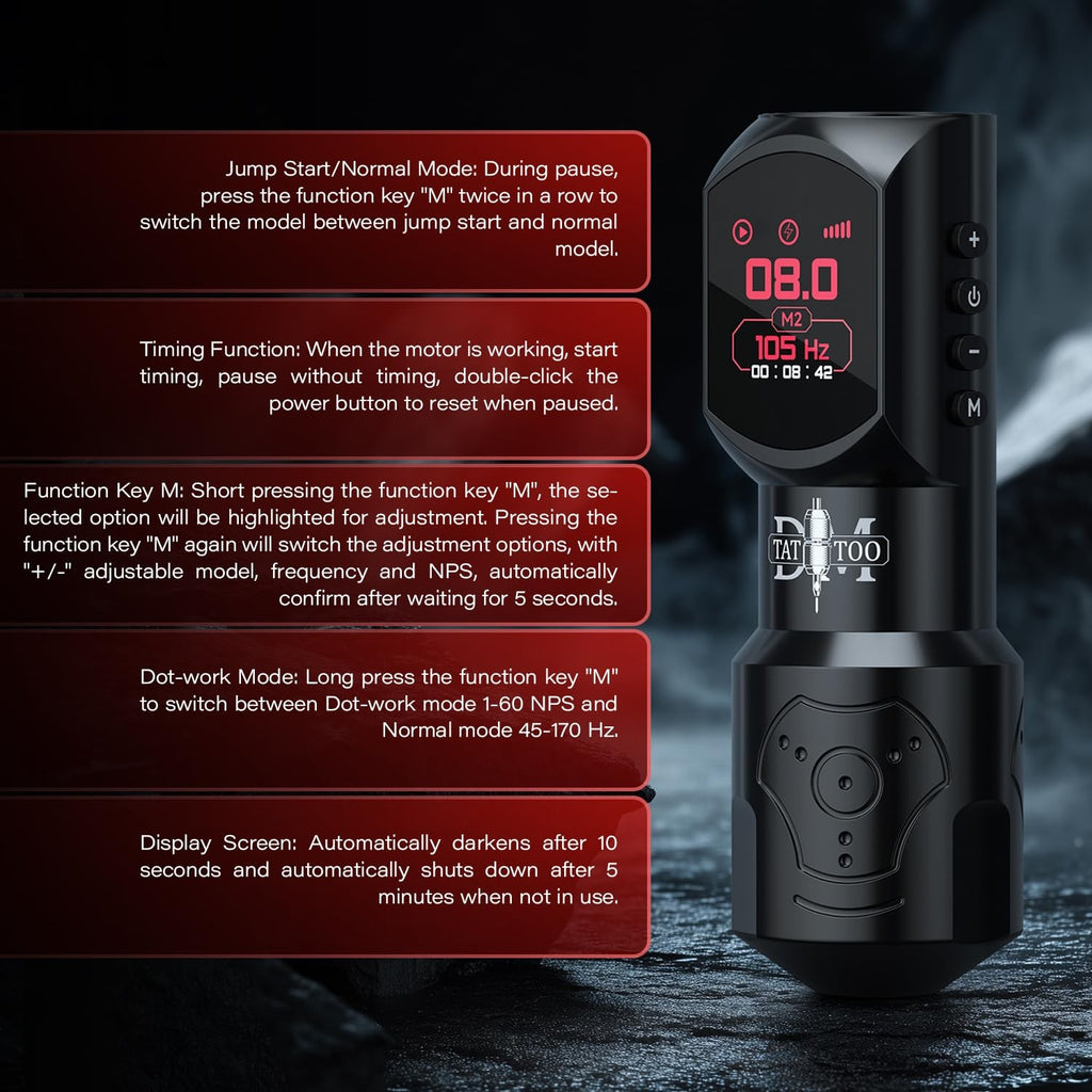 Wireless Tattoo Machine 4.0mm Stroke with OLED Display