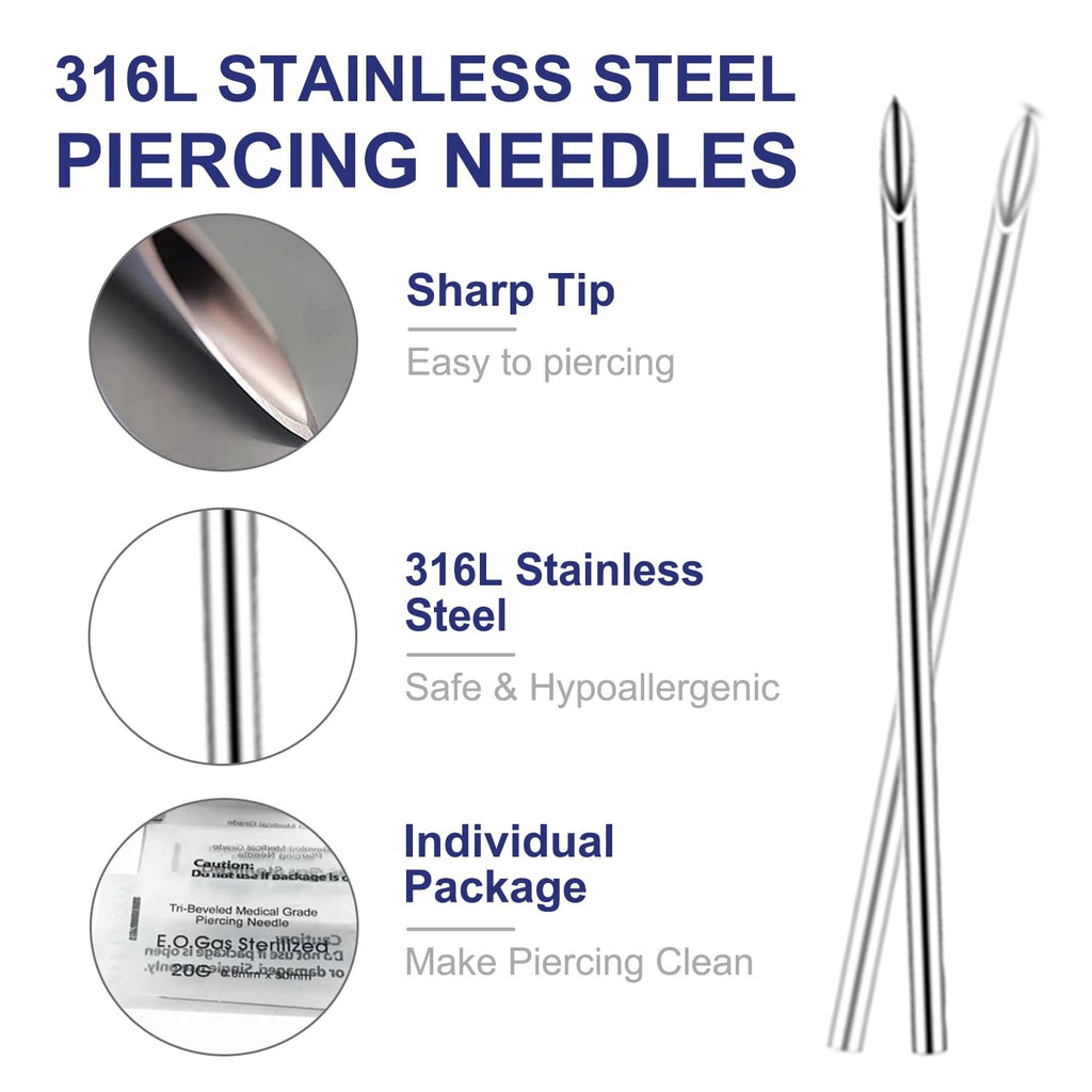 Nose Piercing Kit 20G/18G Set with Rings, Nails & Needles - Stainless Steel