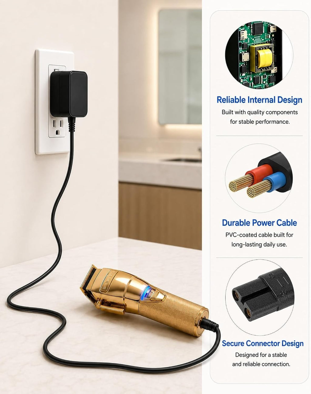 4.5V Replacement Charger Cord for BaBylissPRO Hair Clippers & Trimmers