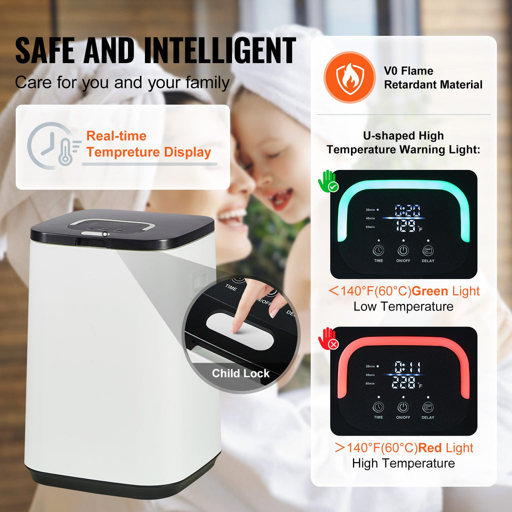 20L Large Towel Warmer Bucket with LED Screen, Timer & U-Shaped Light, White
