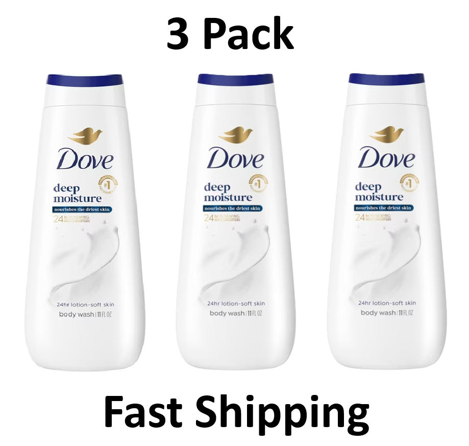 Deep Moisture Body Wash for Women - Hydrating Nourishing Cleanser, 11 oz 3-Pack