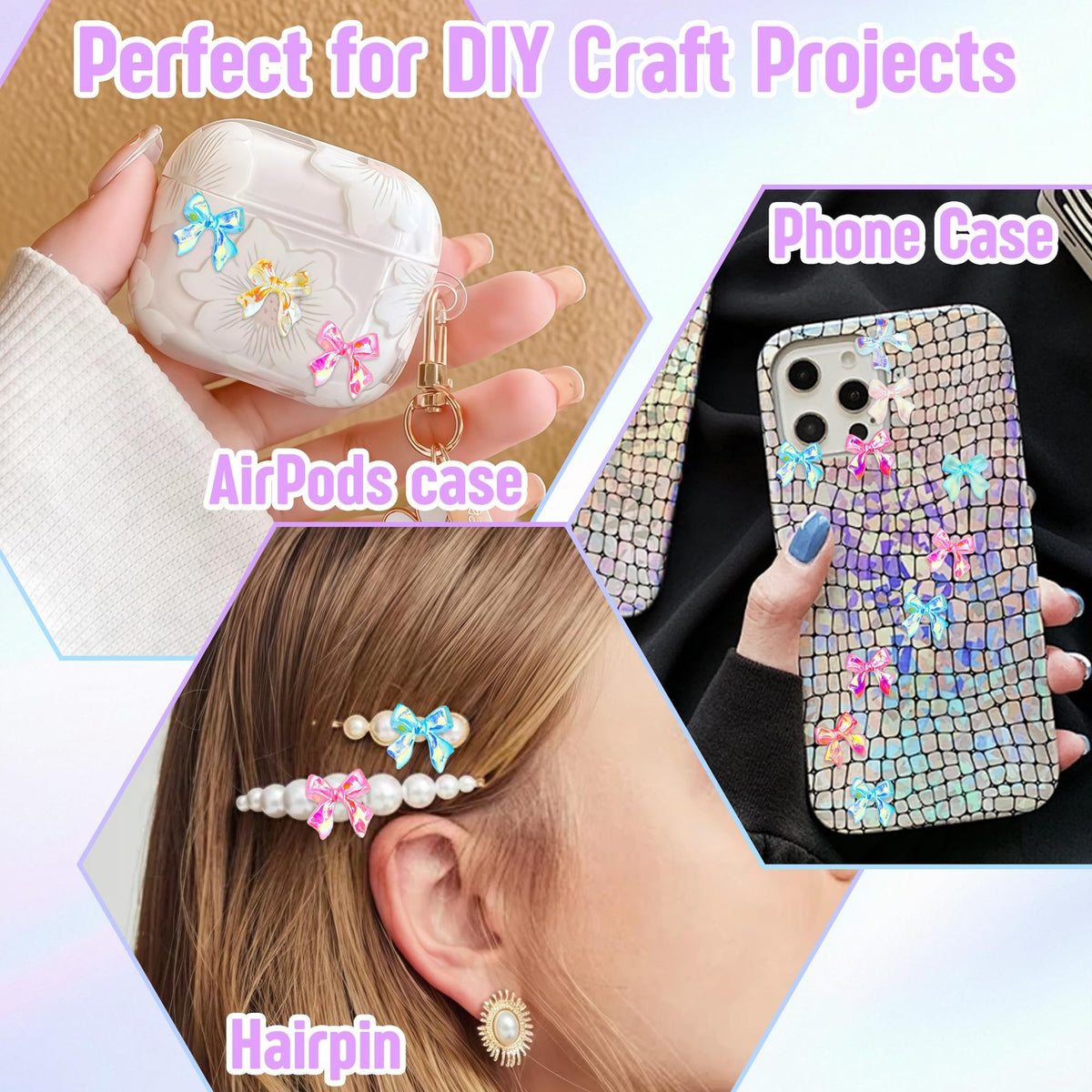 200PCS Bow Nail Charms Resin 3D Nail Art Decorations for Manicure