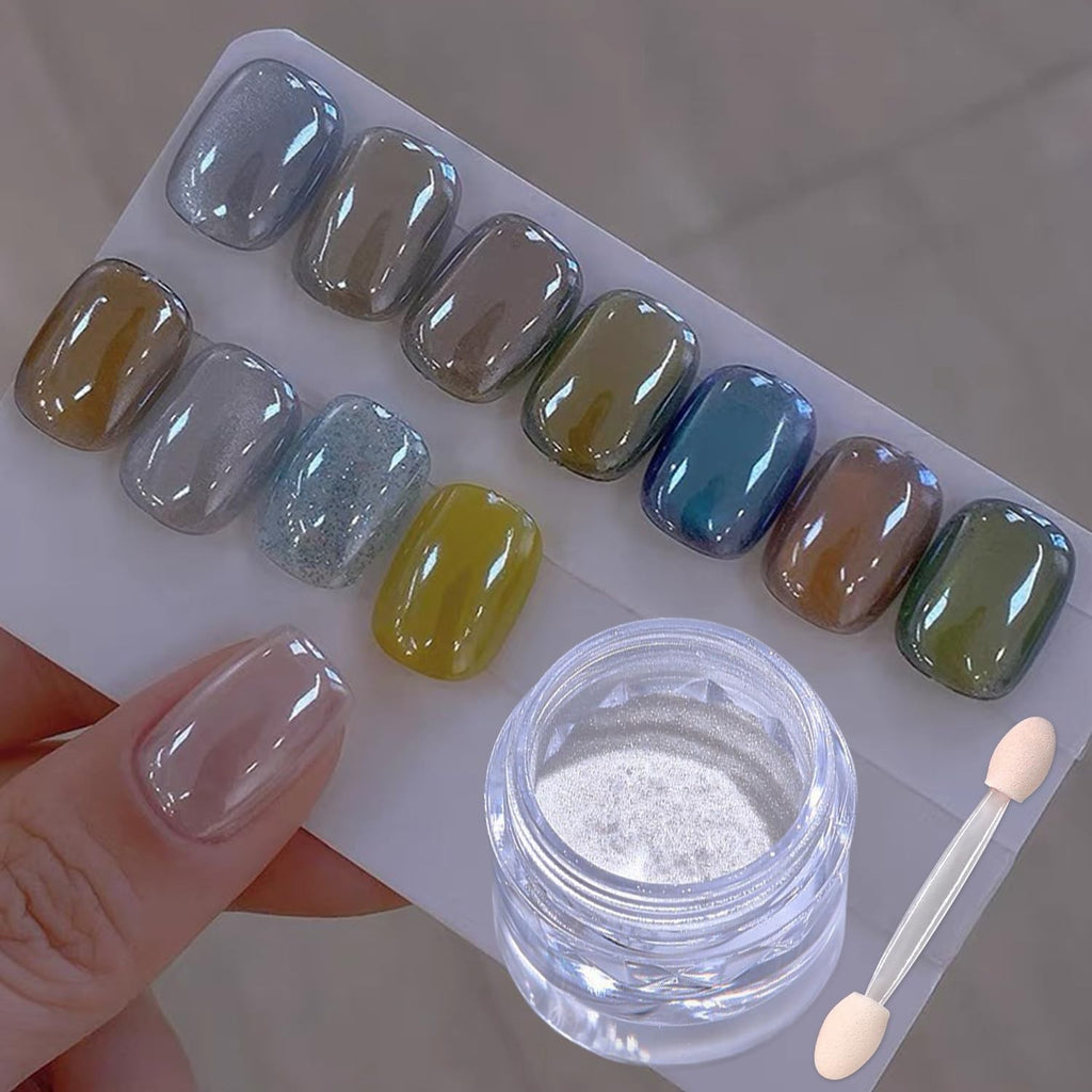 White Pearl Chrome Nail Powder for Gel Nails - Clear Glazed Donut Finish