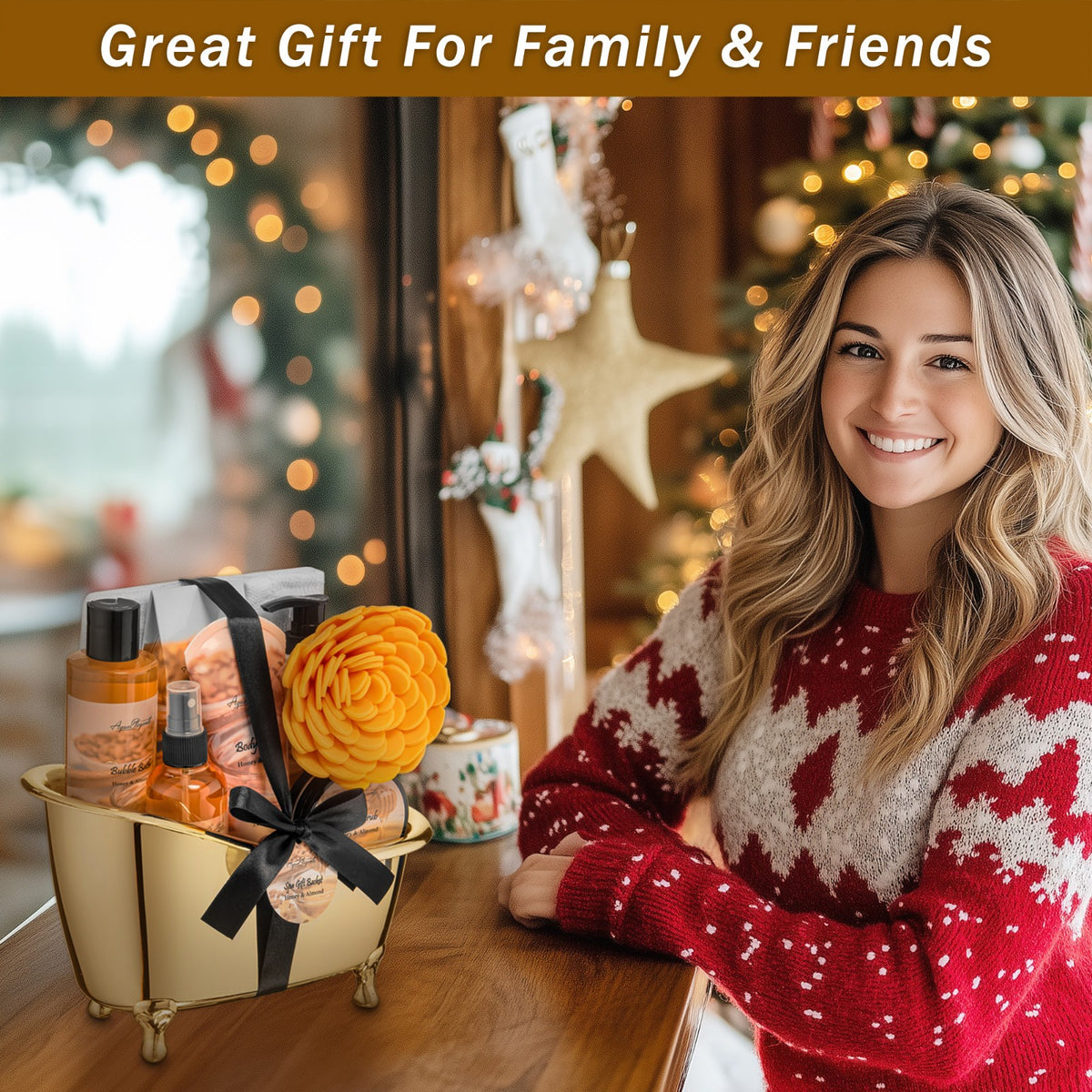 Luxury Spa Gift Basket for Women - Honey & Almond Bath Set