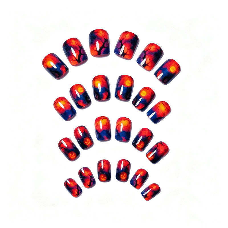 48Pcs Halloween Tree Pumpkin Short Square Press-On Fake Nails
