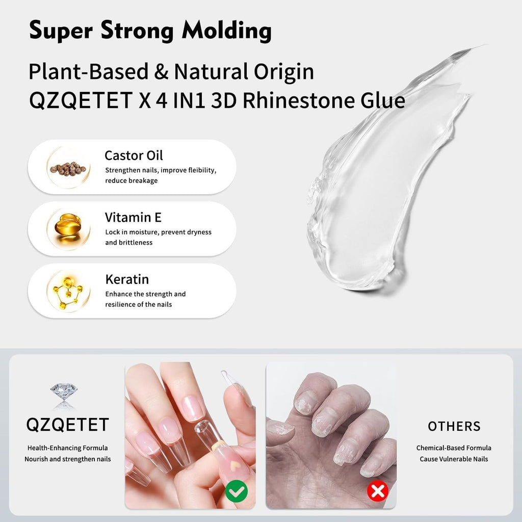 4-in-1 Rhinestone Nail Glue 30g Strong Adhesive Gel with Glitter for Nail Art