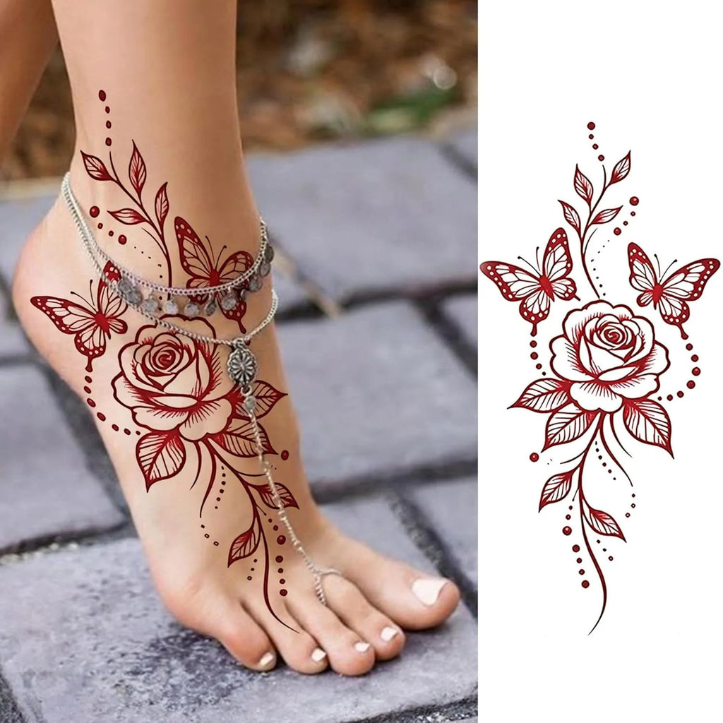 Temporary Tattoos for Women - 12 Sheets Floral Butterfly Rose Flower Designs