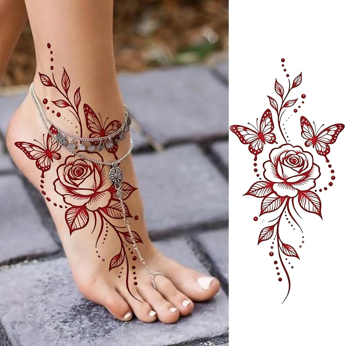 Temporary Tattoos for Women - 12 Sheets Floral Butterfly Rose Flower Designs