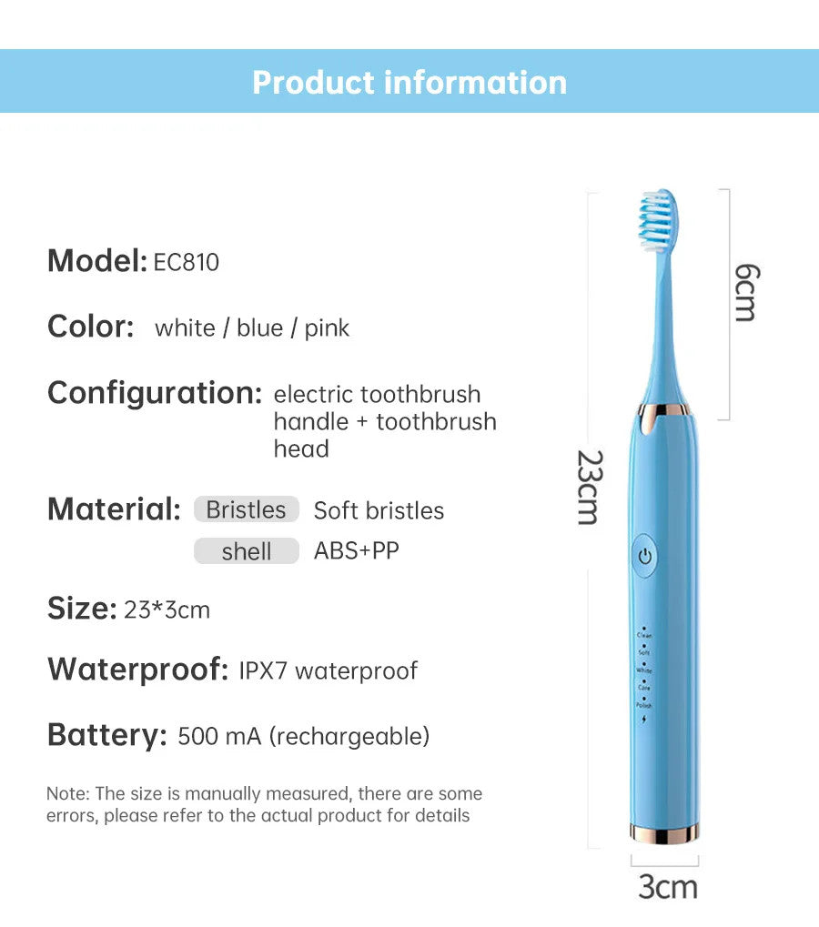 Electric Sonic Toothbrush 5 Modes Rechargeable Waterproof Oral Cleaner
