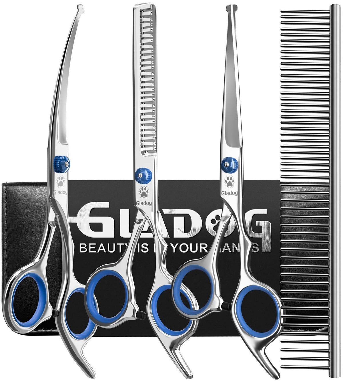 Dog Grooming Scissors Set 5-in-1 with 6.5 Inch Blades - Blue