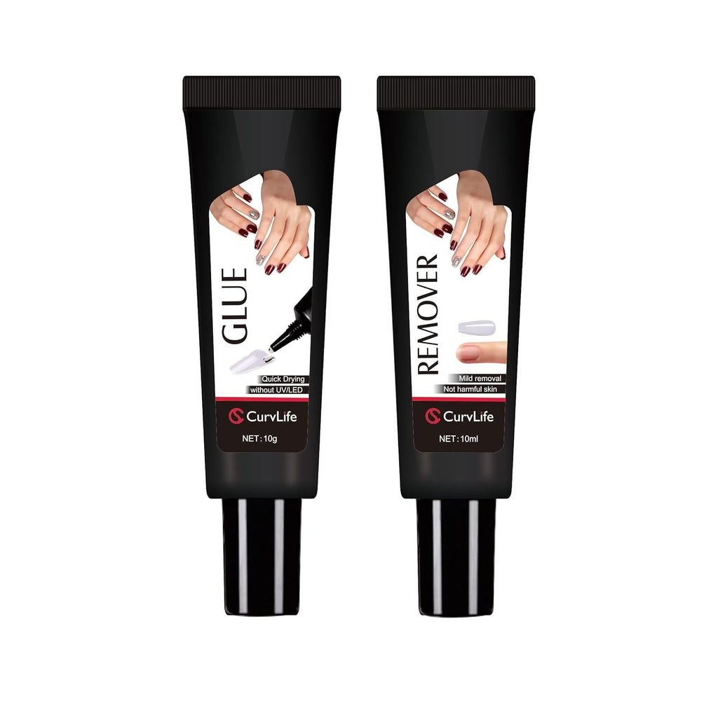 Nail Glue & Remover Set - Quick Drying Semi Solid Nail Adhesive 10g & 10ml Remover