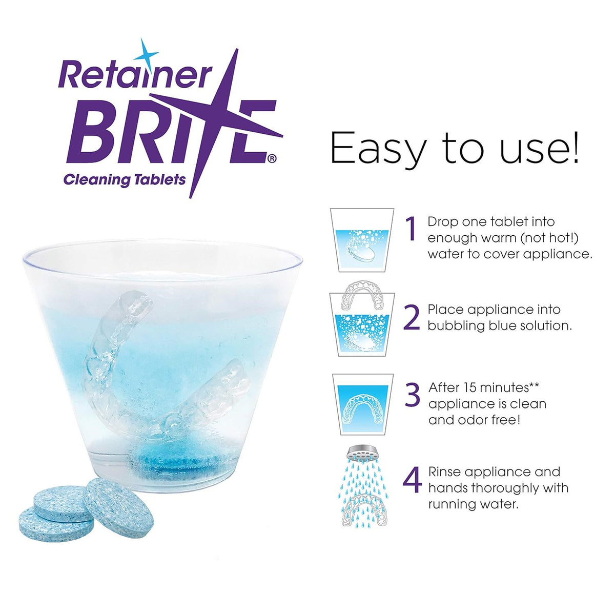 Retainer Brite 6-Month Supply Dental Retainer Cleaner - 2 Boxes, 192 Tablets