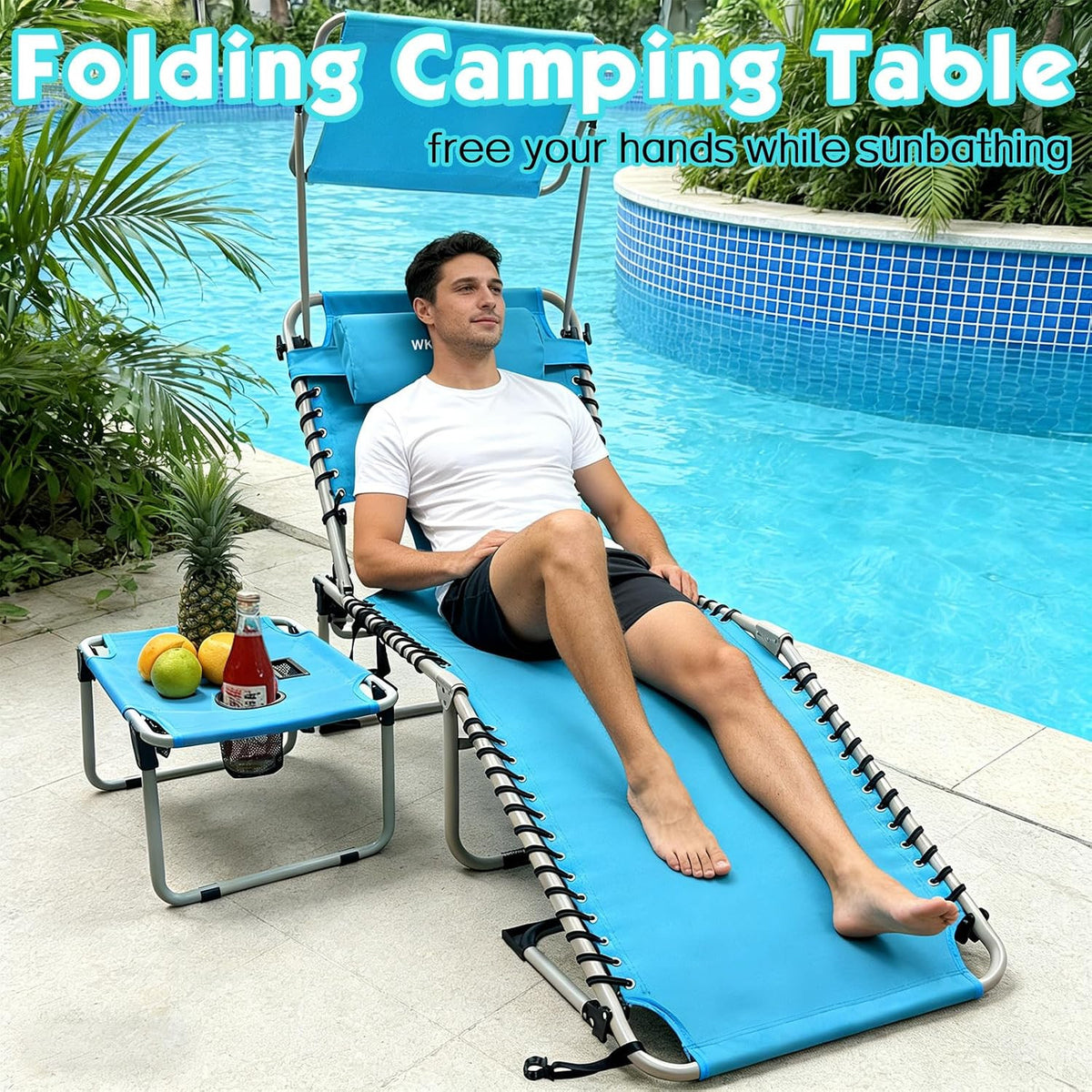Outdoor Folding Tanning Chair with Adjustable Canopy & Face Hole