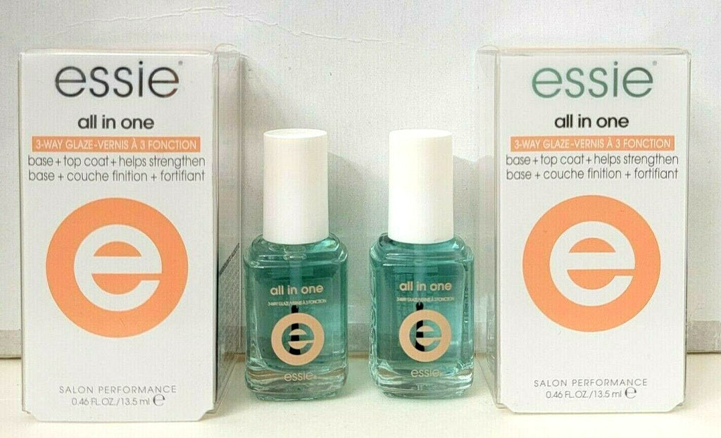 Essie All in One 3-Way Gel Nail Polish Top Coat Base Strengthener 2 Pack