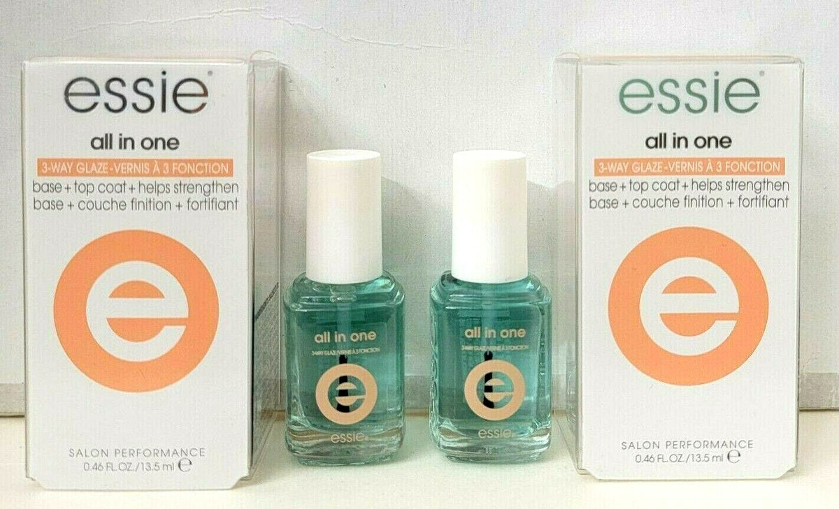 Essie All in One 3-Way Gel Nail Polish Top Coat Base Strengthener 2 Pack