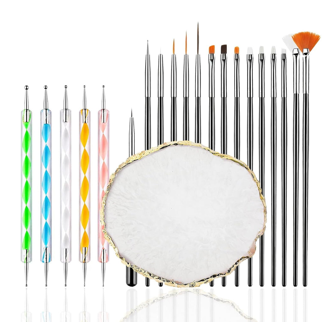 21-Piece Nail Art Brush Set with Dotting Tools & Mixing Palette for Detailed Manicure Designs