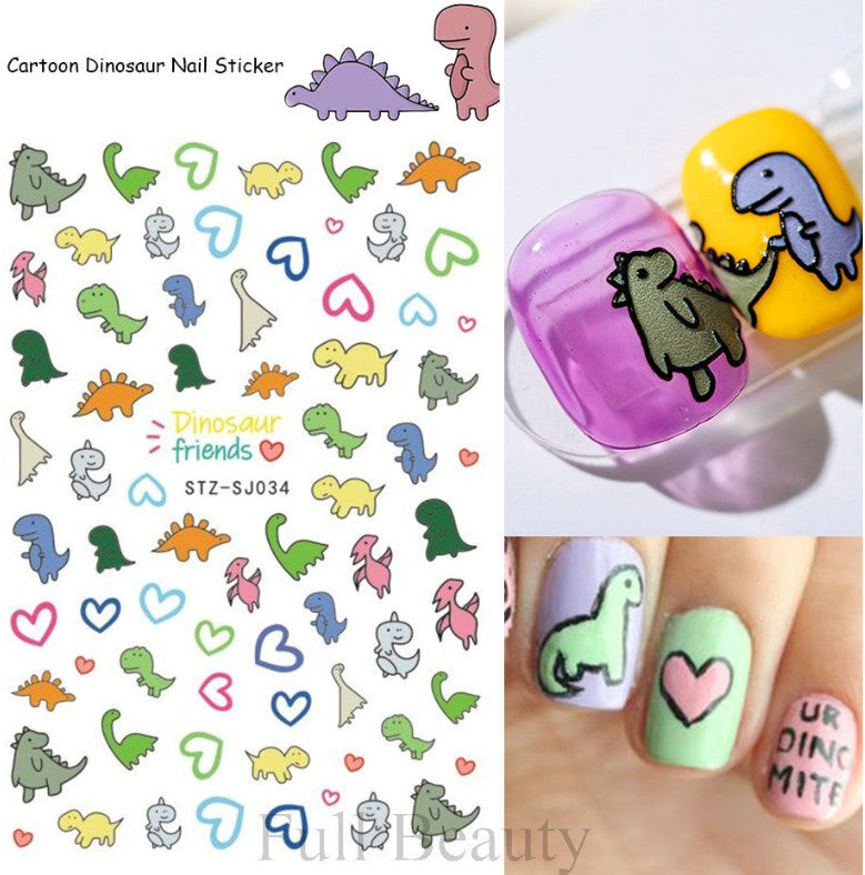 Kids Cartoon Dinosaur Nail Stickers Decals Self-Adhesive for Kids and Teens