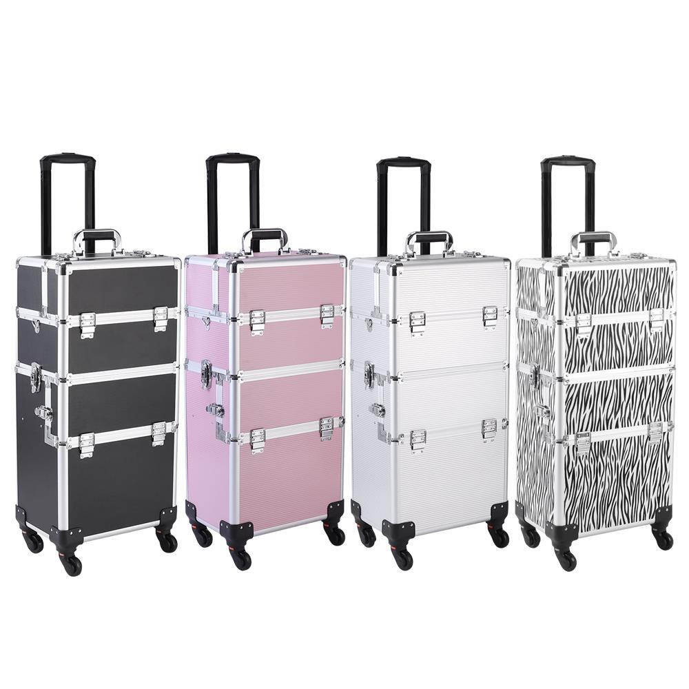 4 Wheels Makeup Case Organizer with Trolley, Storage Box & Carry Handle