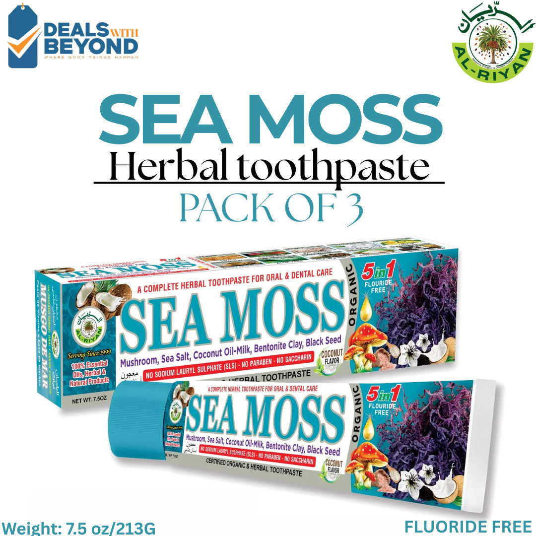 Organic Sea Moss Herbal Toothpaste Pack of 3 Fluoride-Free Natural Oral Care