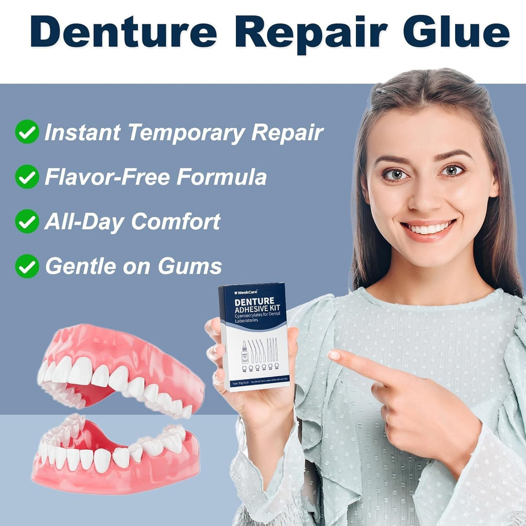 Denture Repair Glue 1oz - Fast-Setting Strong Bond for Broken Dentures