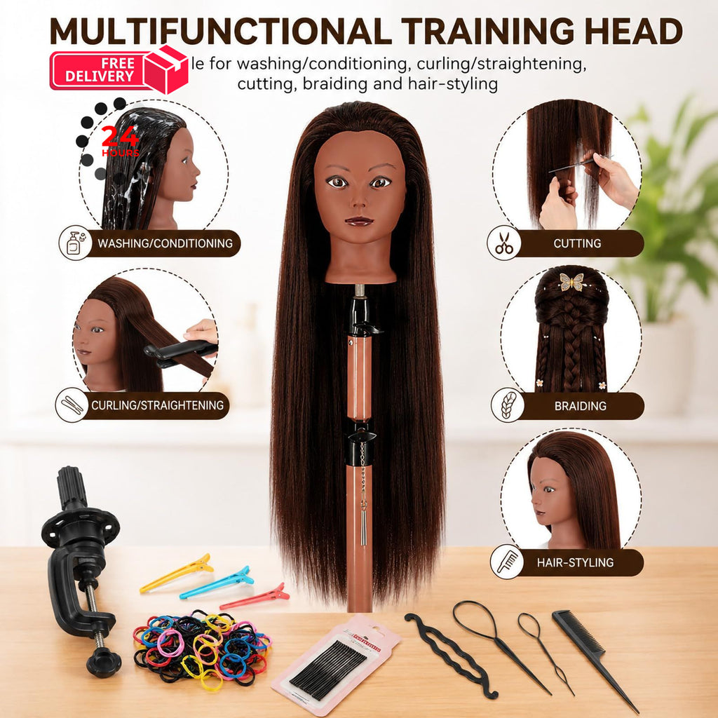 28-Inch Synthetic Hair Mannequin Head for Hair Styling & Cosmetology Practice