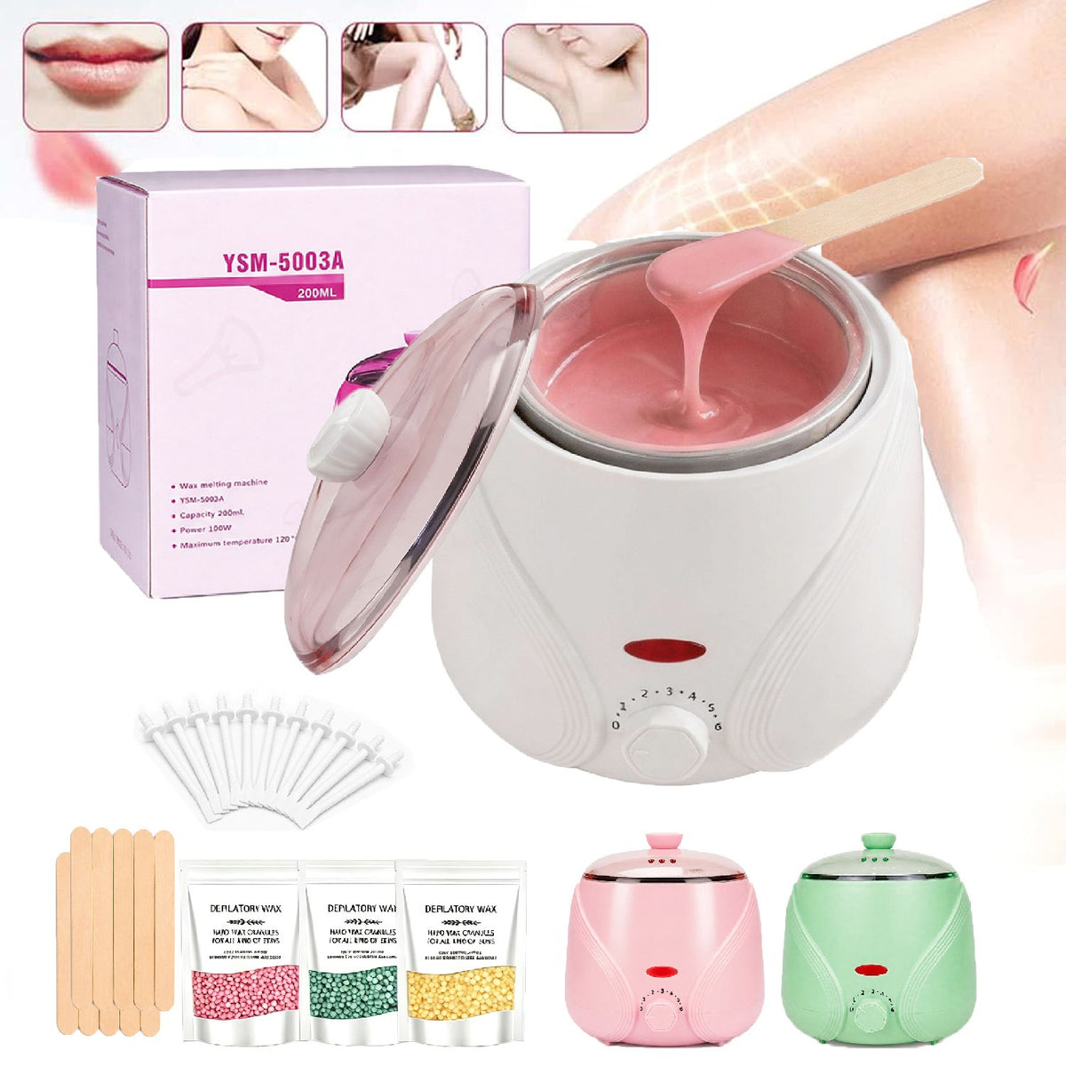 Electric Wax Heater Warmer Kit for Hair Removal with Adjustable Temperature and Wax Beans