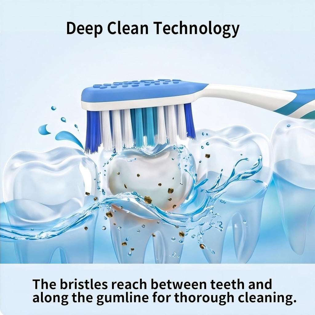 Manual Toothbrushes Pack with Wavy Bristles & Tongue Cleaner for Adults