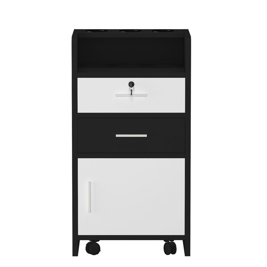 Salon Storage Cart with Locking Cabinets & Hair Dryer Holder - Mobile Trolley