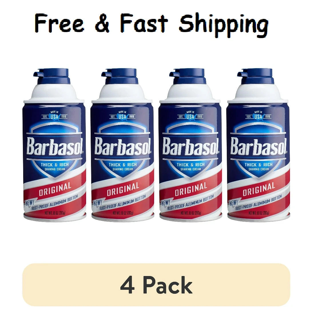 (4 Pack) Men’s Shaving Cream with Aloe - Thick & Rich Shave Foam for Sensitive Skin