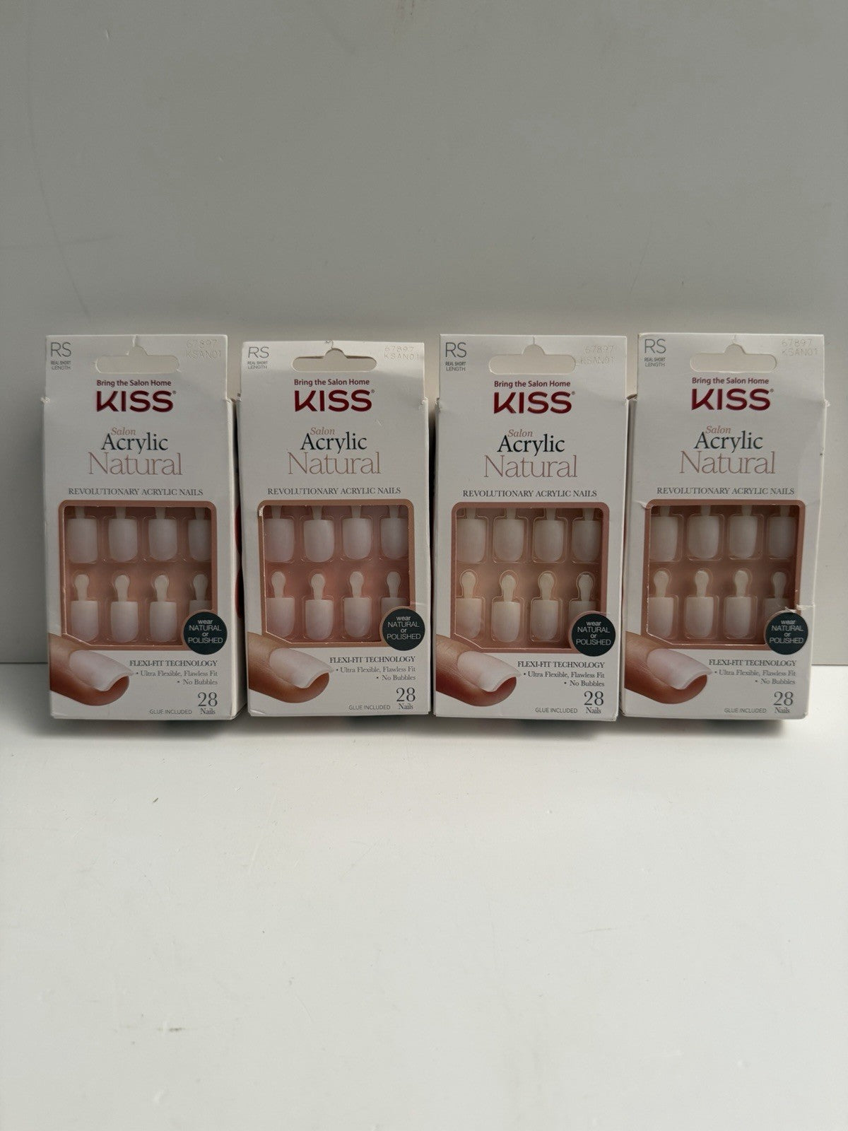 Kiss Salon Acrylic Natural Short Nude Nail Tips - 28 Count, Pack of 4