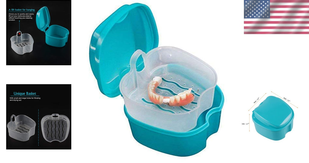 Portable Green Denture Case with Strainer - Hygienic Storage for Dentures & Retainers