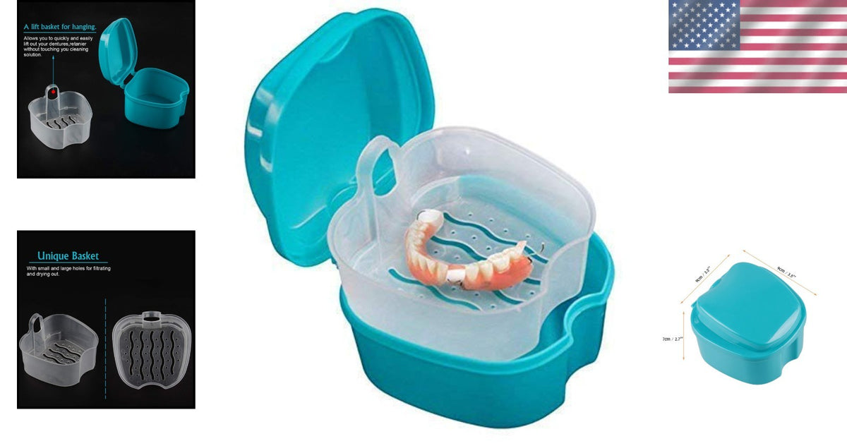 Portable Green Denture Case with Strainer - Hygienic Storage for Dentures & Retainers
