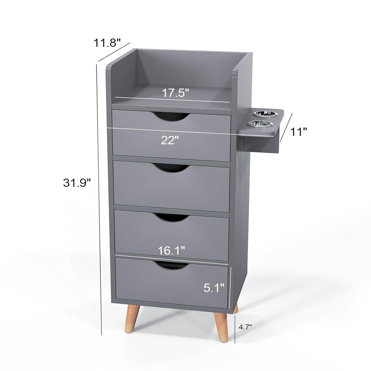 4-Layer Salon Storage Cabinet for Hair Stylist Stations Grey
