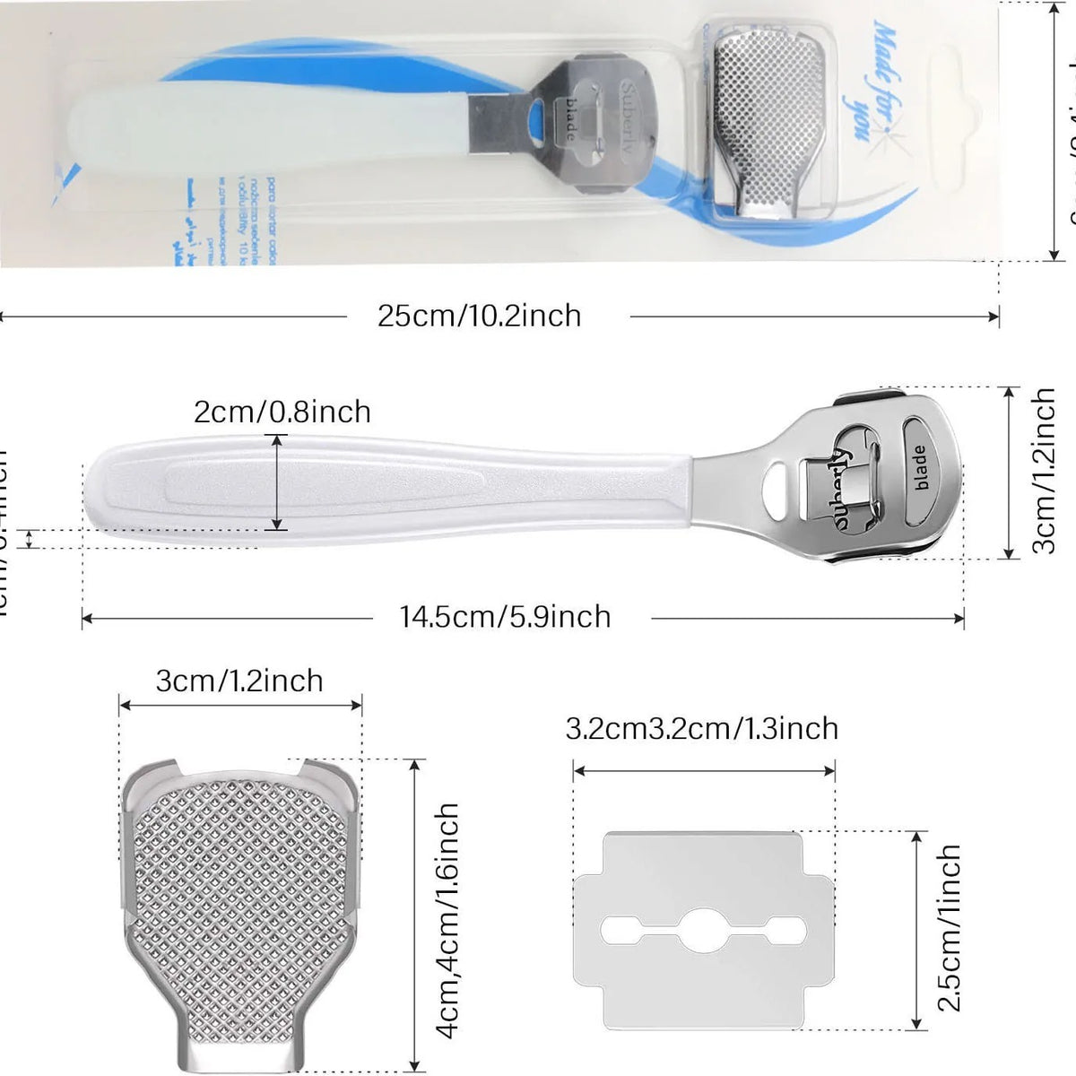 Foot Callus Shaver Heel Hard Skin Remover Pedicure Razor Tool with 10 Blades